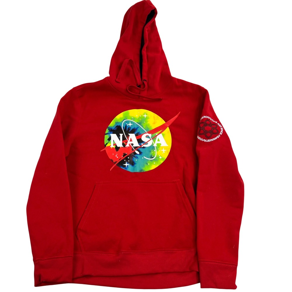 Akademiks NASA Tie Dye Logo Hoodie Mens M Red Space Graphic Sweatshirt Skate